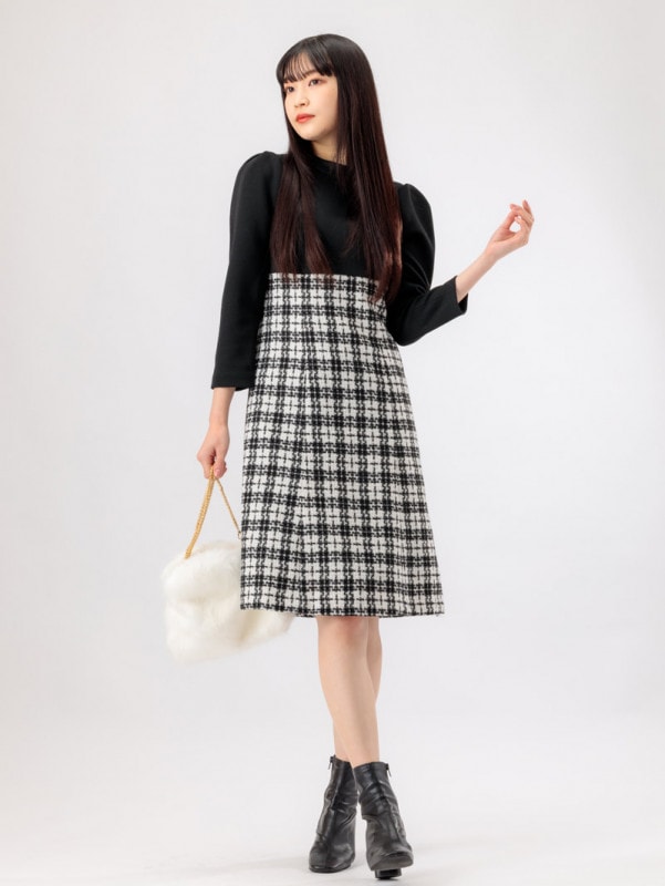 格子ツイードドッキングワンピース＜アウトレット均一価格＞