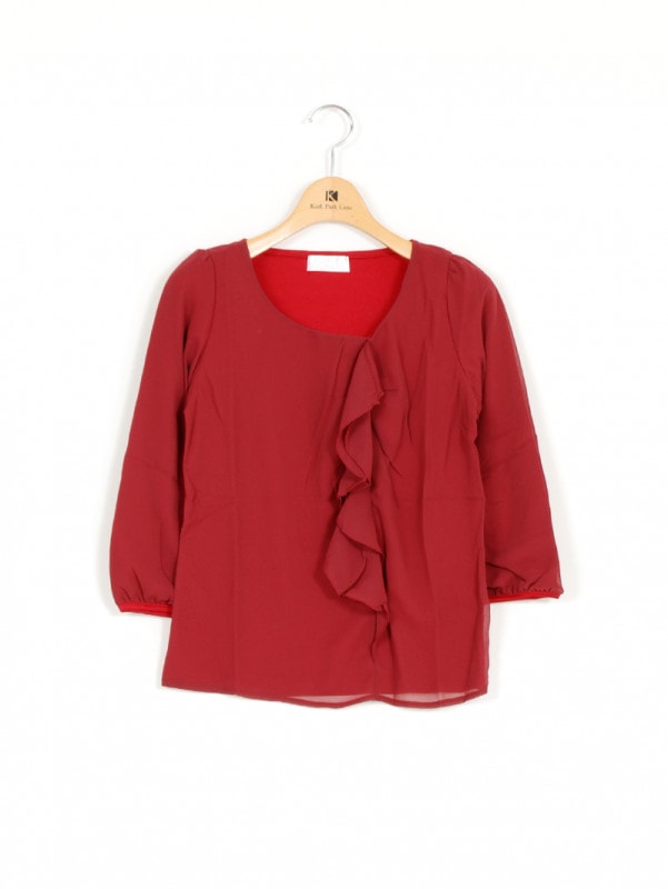 【50%OFF】前袖シフォンラッフル付カットソー