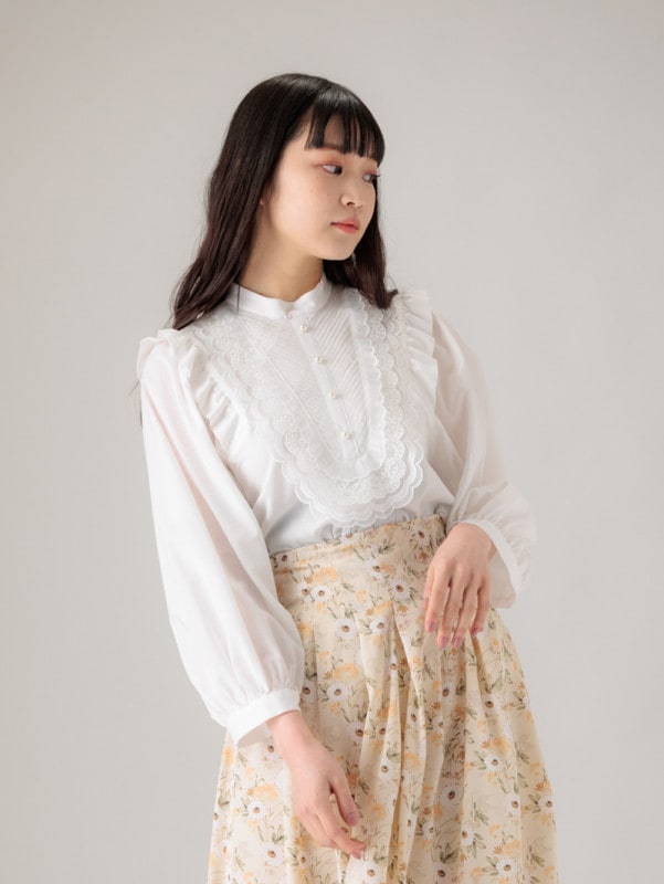 【50％OFF】立衿ビブディティール付ビッグスリーブブラウス|ブラウス・カットソー|アウトレット フラッシュセール（おまとめ均一）
