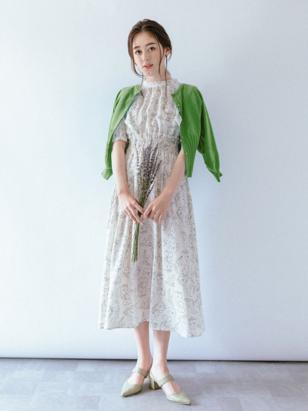 【30％OFF】５分袖線画シャーリングワンピース|ワンピース|アウトレット フラッシュセール（おまとめ均一）