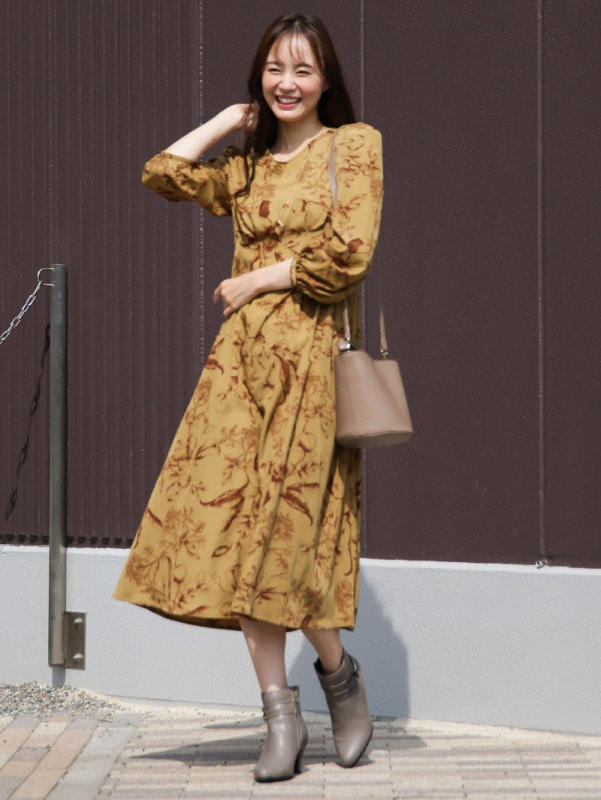 【70%OFF】プリントウエストタックワンピース