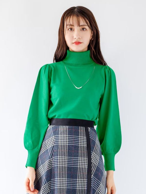 【秋冬50%OFF】袖ギャザータートルニット