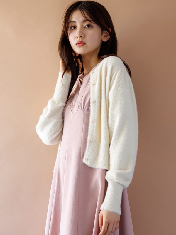 ミンクライクファー丸首カーディガン