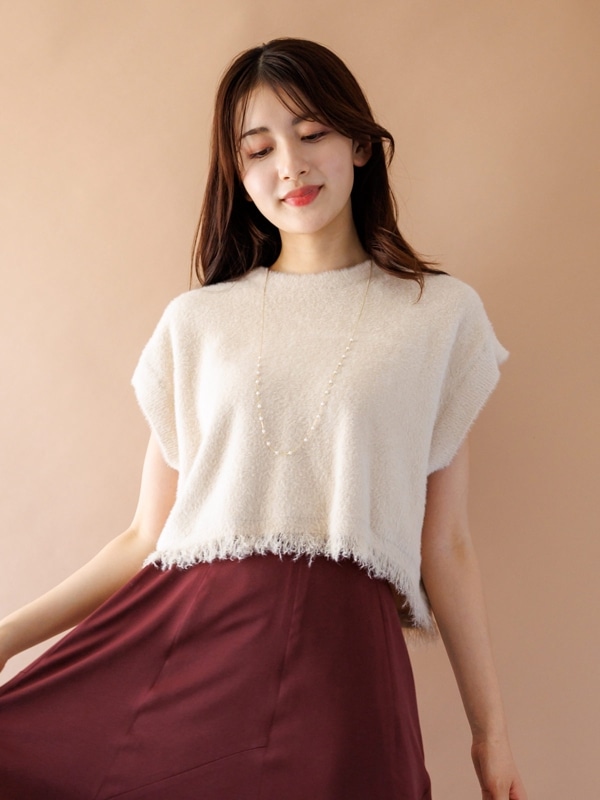 ミンクライクファーフリンジベスト