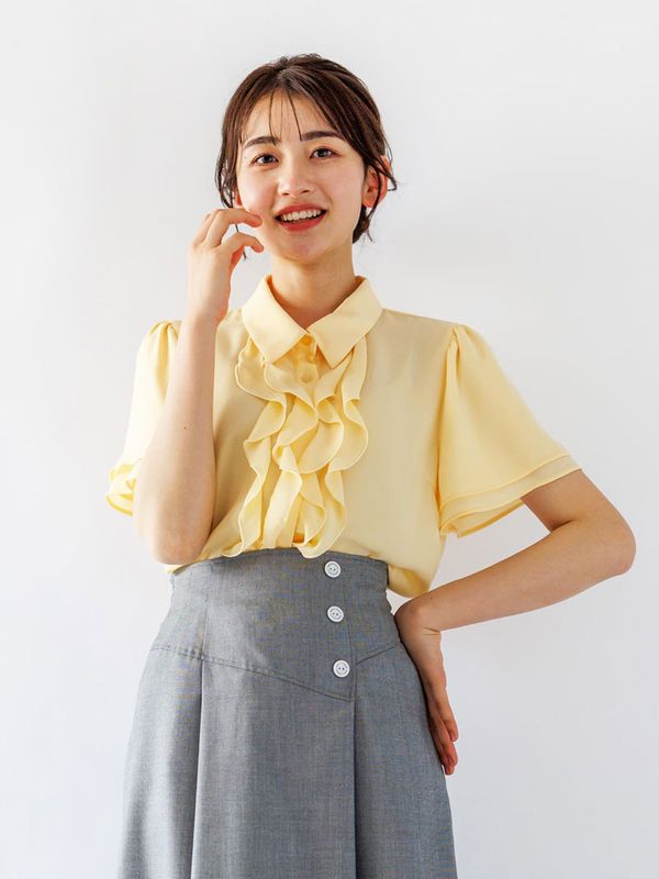 【70%OFF】ジョーゼット前立ラッフルブラウス《大決算SALE》