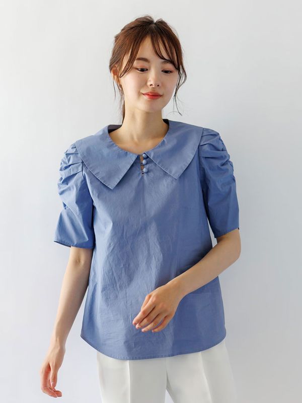 【65%OFF】ビック衿袖ギャザーブラウス《大決算SALE》