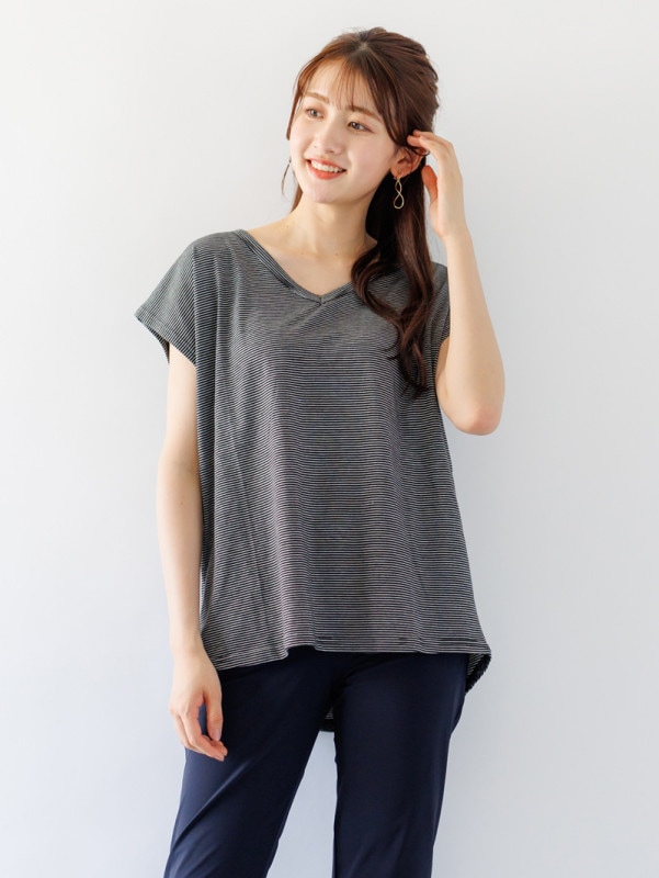 【春SALE】ボーダードルマンカットソー