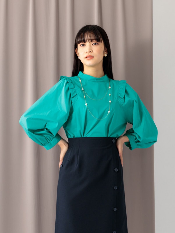 【訳あり】タイプライターバイオ 衿付きビッグスリーブブラウス(315000A/グリーン/7号)|【WEB限定】訳ありセール