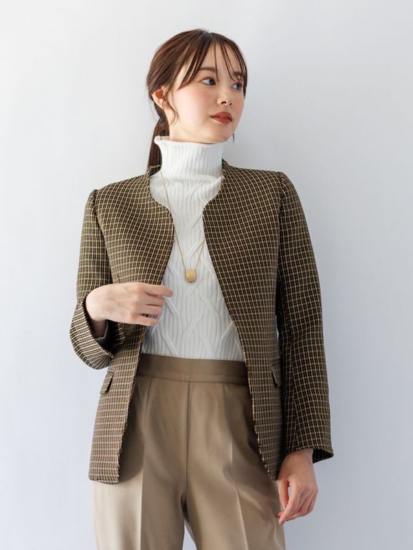 【70%OFF】ナノヒーティングチェックキーネックJK