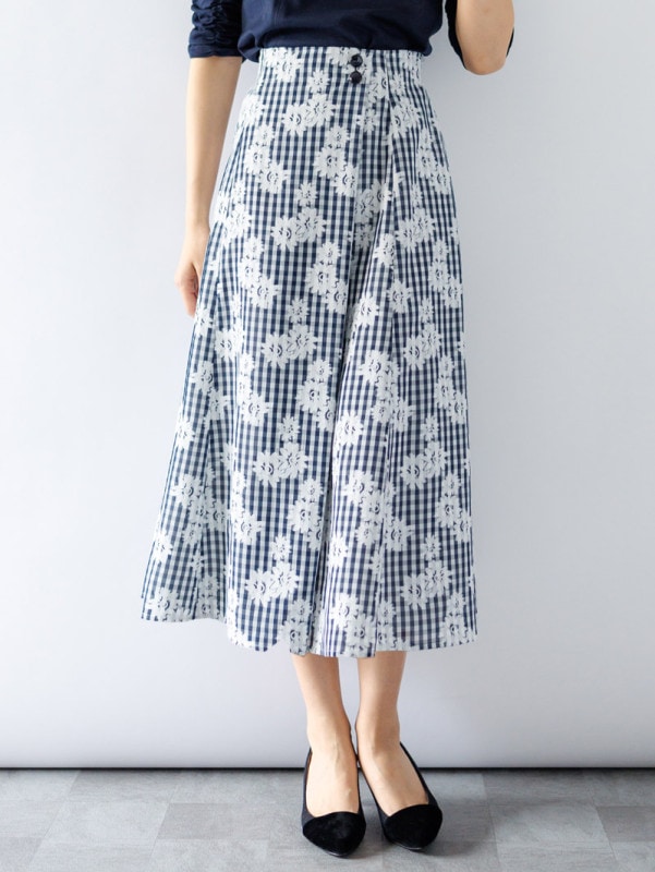 【春SALE】チェックタックフレアースカート