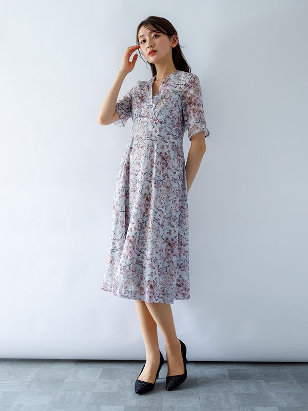 カットジャガード×プリント カシュクールワンピース|全ての商品