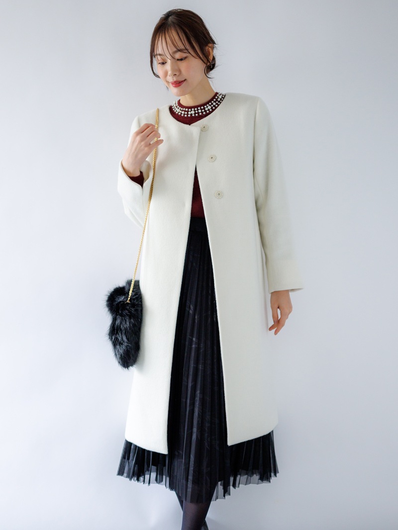 ウールレットシャギーノーカラーロングコート｜KarLParkLane Style