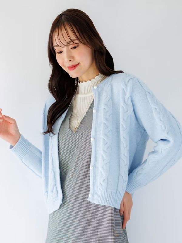 【秋冬50%OFF】5Gケーブル丸首カーディガン