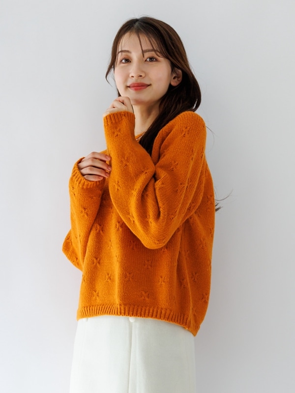 【40%OFF】ローゲージダイヤ柄丸首ニット