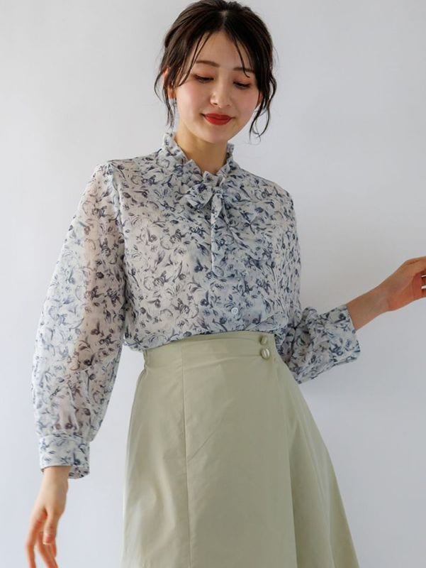 楊柳プリントボウタイブラウス|全ての商品