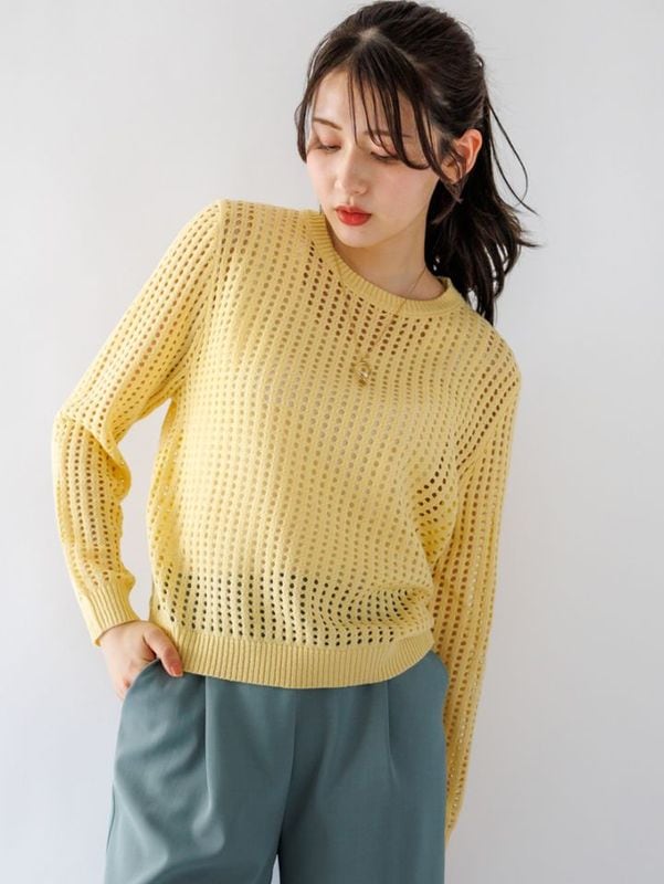 メッシュ丸首ニット|新作アイテム