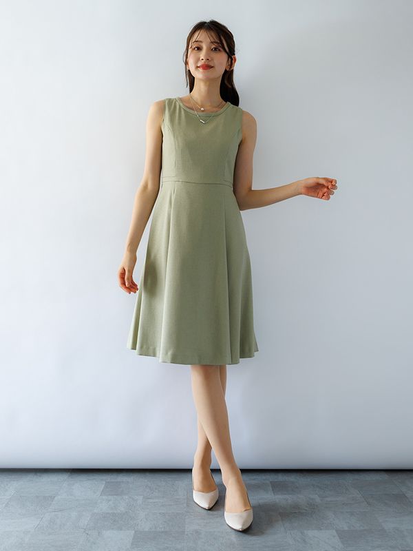 【50%OFF】麻調タックフレアーワンピース