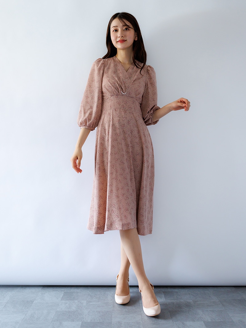 3000円】花柄プリントカシュクールワンピース［キレイめ