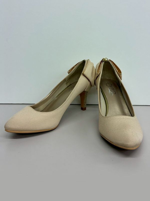 【訳あり】バックリボン・チャーム付パンプス(80028/ベージュ/23.5)|【WEB限定】訳ありセール