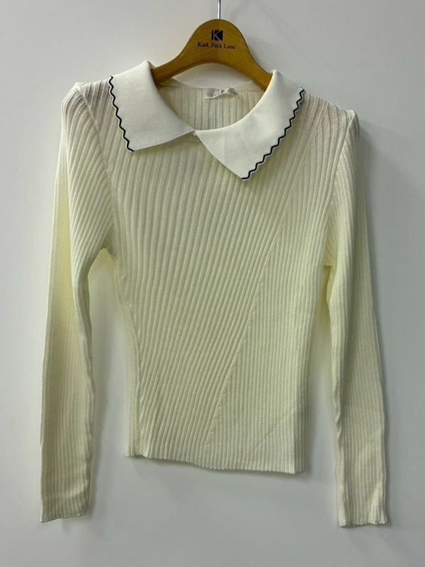 【訳あり】白衿付き ナナメ切替リブニット(313500/ホワイト/Fサイズ)|【WEB限定】訳ありセール