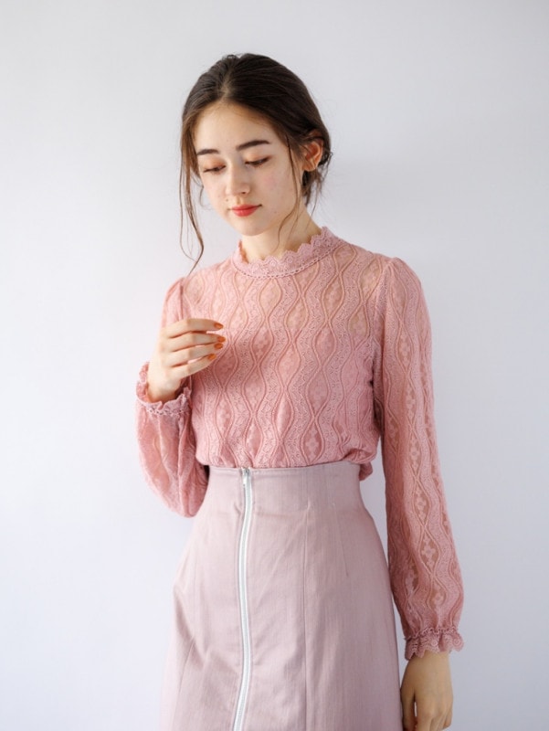 【訳あり】レース立衿ブラウス(315302/ピンク/Fサイズ)|【WEB限定】訳ありセール