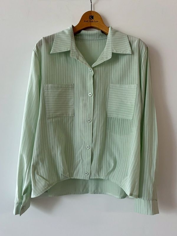 【訳あり】ストライプ 裾タックシャツ(515516/グリーン/Fサイズ)|【WEB限定】訳ありセール