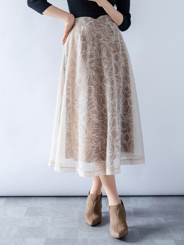 フロッキーフレアースカート＜秋コーデ＞