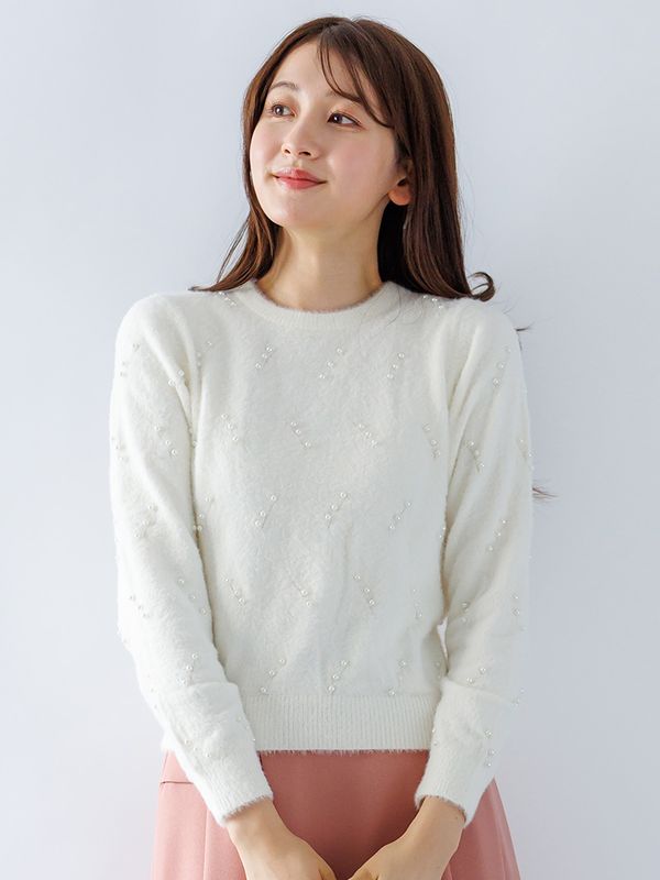 【20%OFF】ミンクライクファー パール×柄丸首ニット＜秋コーデ＞|秋のベストコーディネート＜アイテム＞
