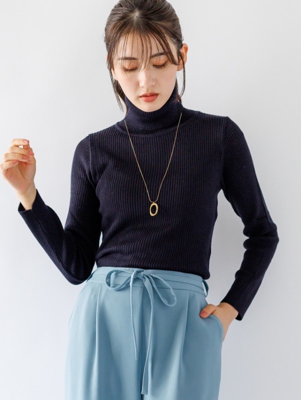 【訳あり】12Gリブタートルニット(313307/ネイビー/フリーサイズ)