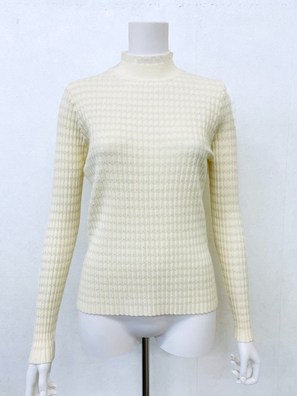 【訳あり】ラメボーダー衿先フリルリブハイネック(513022/ブラック/フリーサイズ)