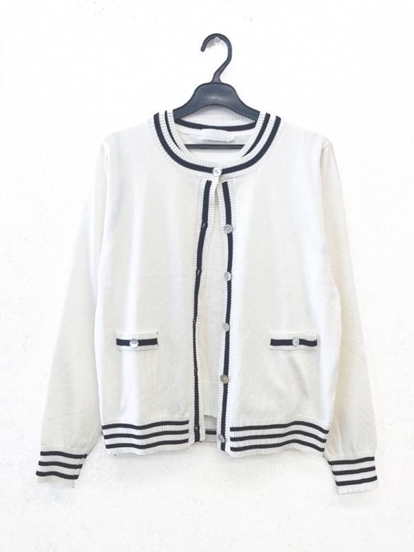 【訳あり】配色丸首アンサンブル(613320/ホワイト/フリーサイズ)①