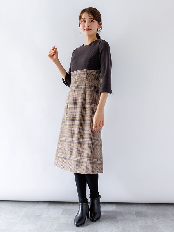 １１０丈チェックドッキングワンピース
