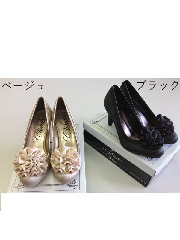 【50%OFF】フリルチャーム付サテン７ｃｍパンプス