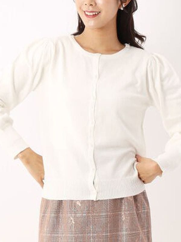 【訳あり】袖ギャザーカーデ(313301/ホワイト/フリーサイズ)