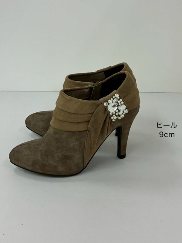 【訳あり】ビジュー付ショートブーツ(80022/キャメル/Sサイズ)