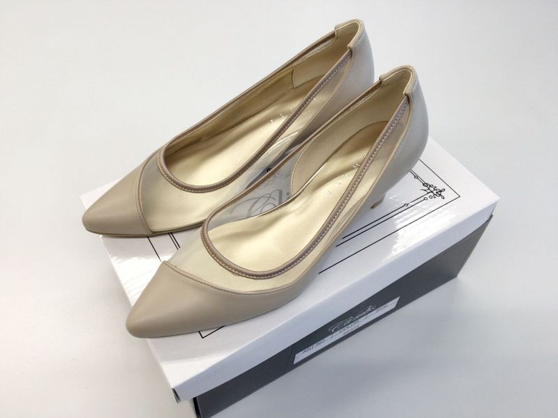 【訳あり】部分シアー パンプス(80080/ベージュ/23.5㎝)