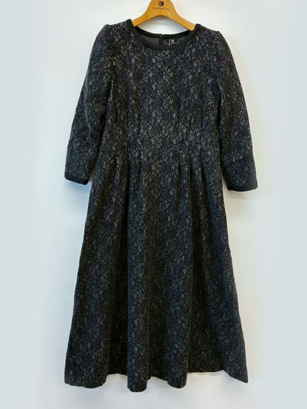 【訳あり】ニット×レース タックワンピース(616007/ブラック/9号)①