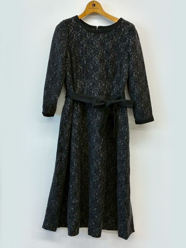 【訳あり】ニット×レース タックワンピース(616007/ブラック/9号)②