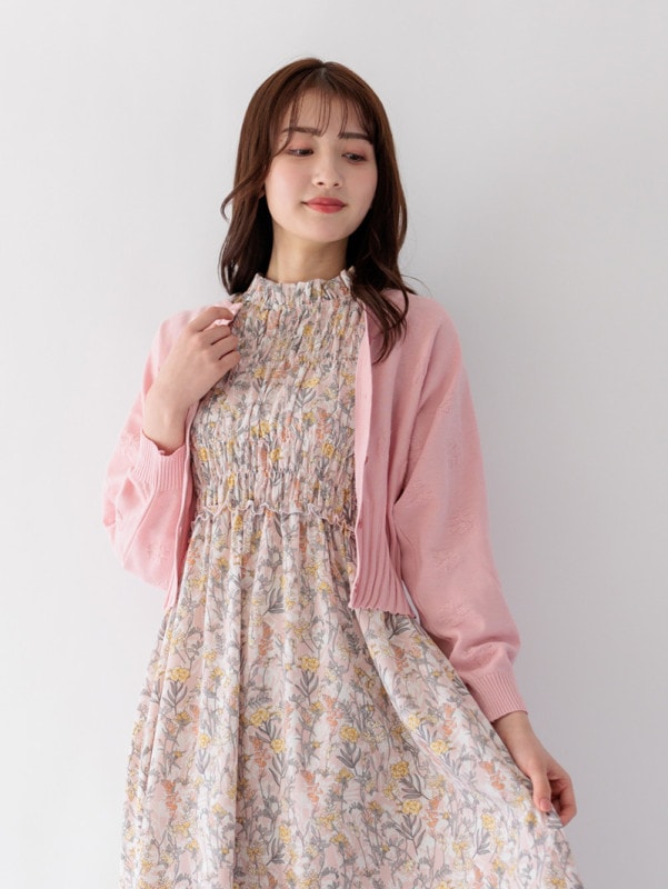 【訳あり】お花ジャガード丸首ドルマンカーデ(313803/パープル/フリーサイズ)