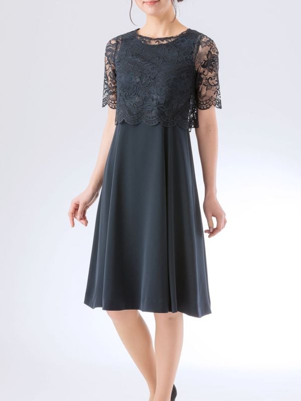 【訳あり】ノーベルサテンGZレースボレロ付ワンピース(316005/ネイビー/7号)
