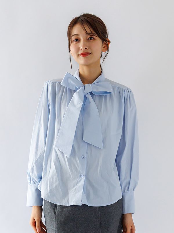 【訳あり】ボウタイブラウス(615800/ホワイト/フリーサイズ)