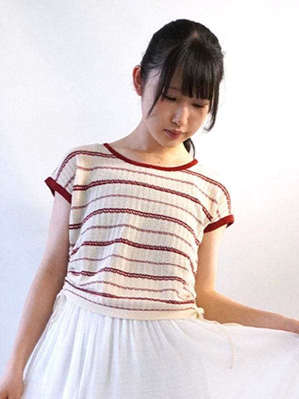 【30％OFF】ﾎﾞｰﾀﾞｰ柄脇リボンプルオーバー