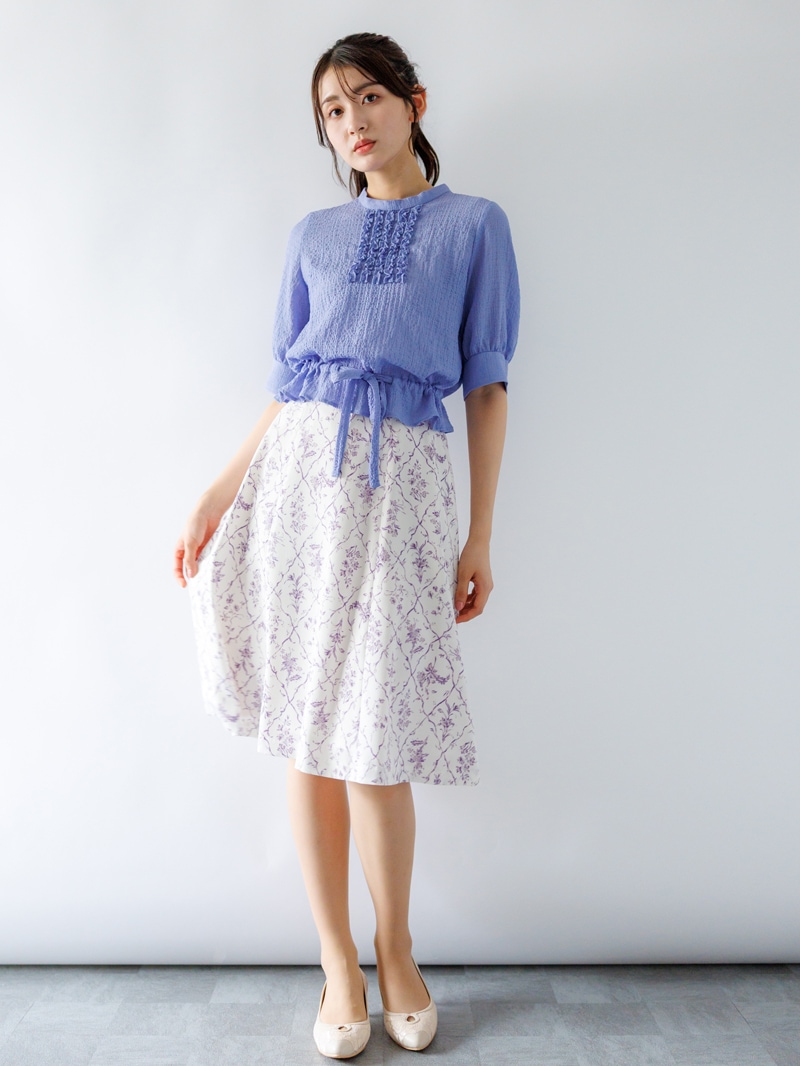 【OUTLET 2500円】ドビー前フリルドローストリングブラウス<10本以下>