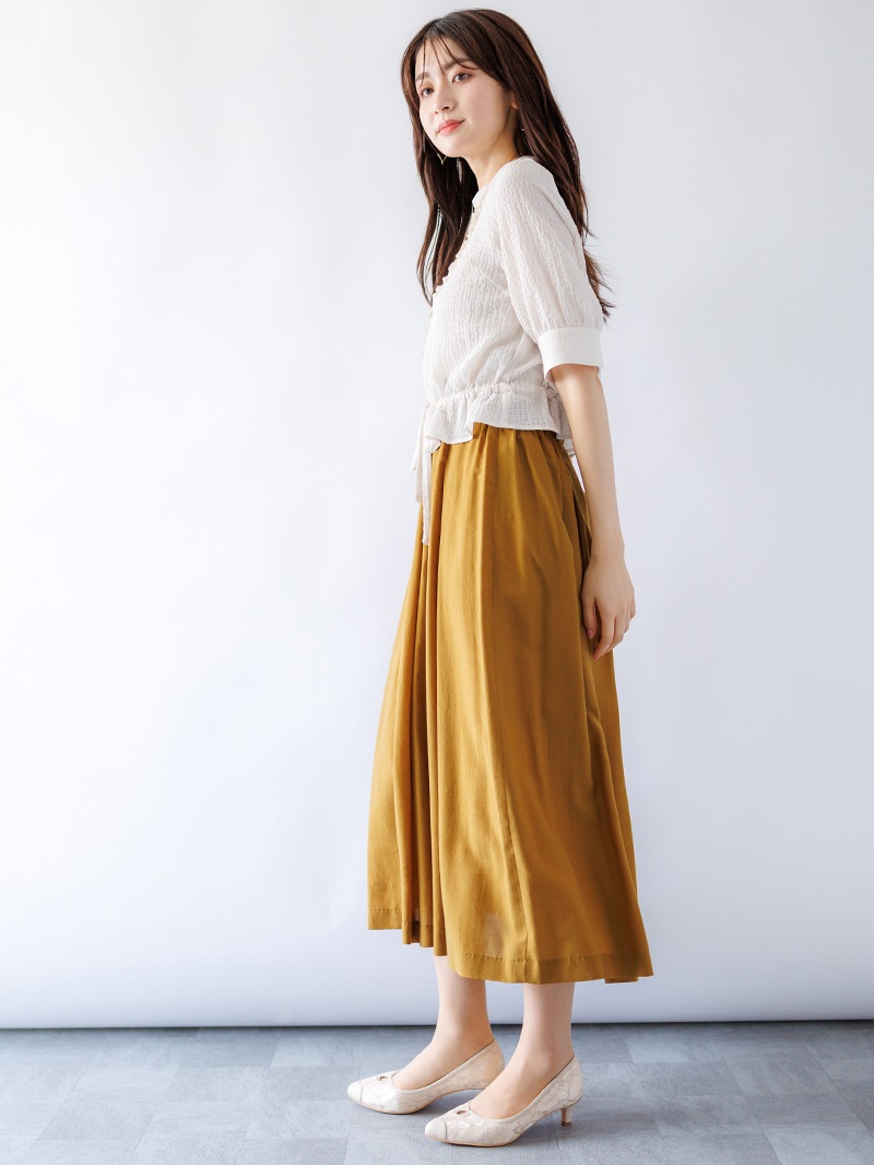 【OUTLET 2500円】ドビー前フリルドローストリングブラウス<10本以下>