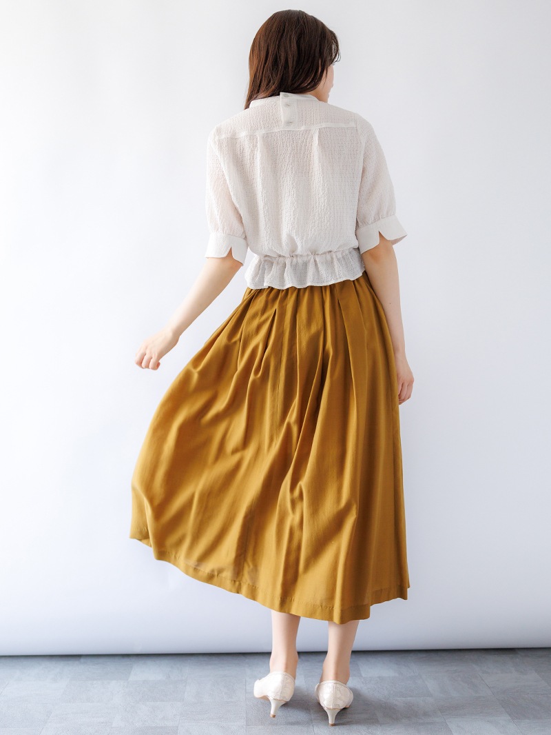 【OUTLET 2500円】ドビー前フリルドローストリングブラウス<10本以下>