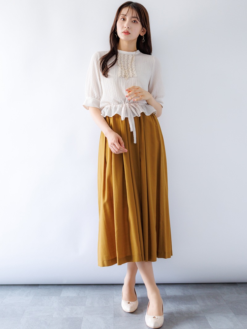 【OUTLET 2500円】ドビー前フリルドローストリングブラウス<10本以下>