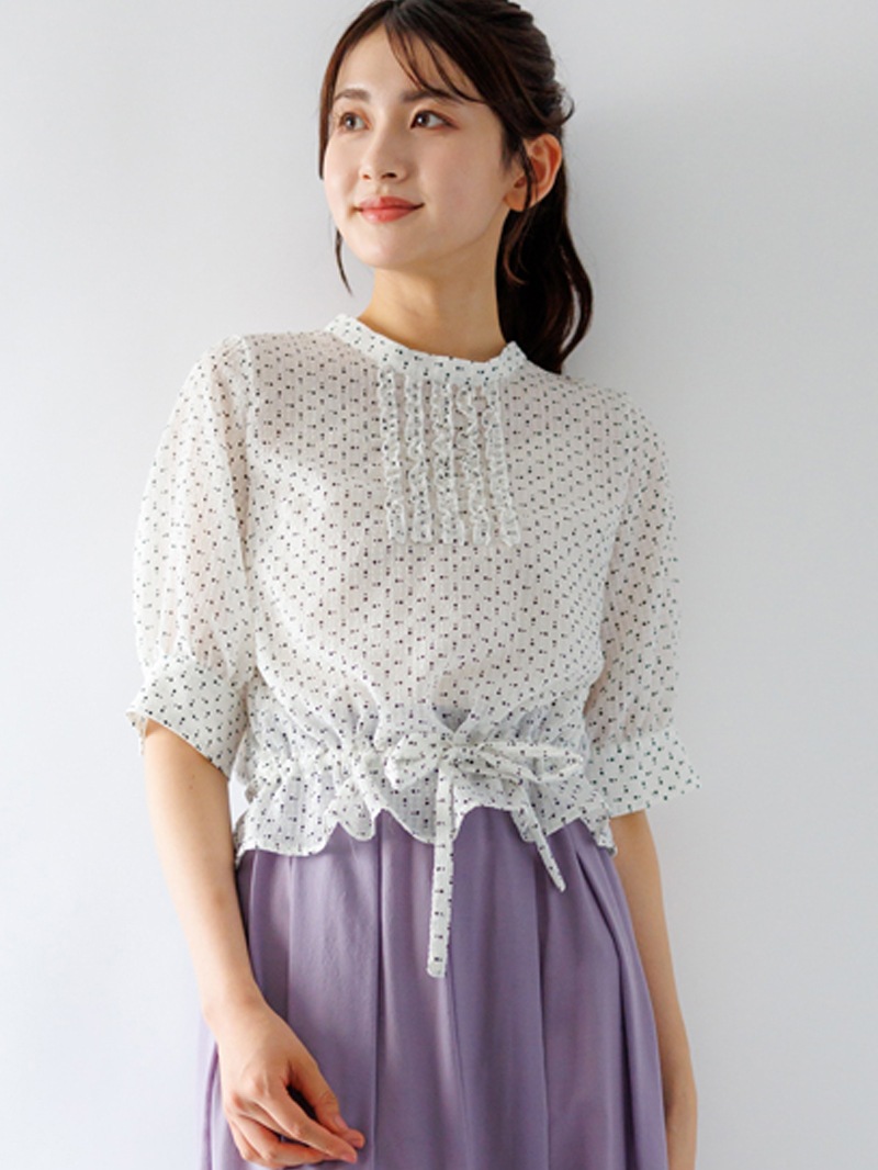 【OUTLET 2500円】ｻｯｶｰ水玉ﾌﾘﾙﾄﾞﾛｰｽﾄﾘﾝｸﾞﾌﾞﾗｳｽ<10本以下>