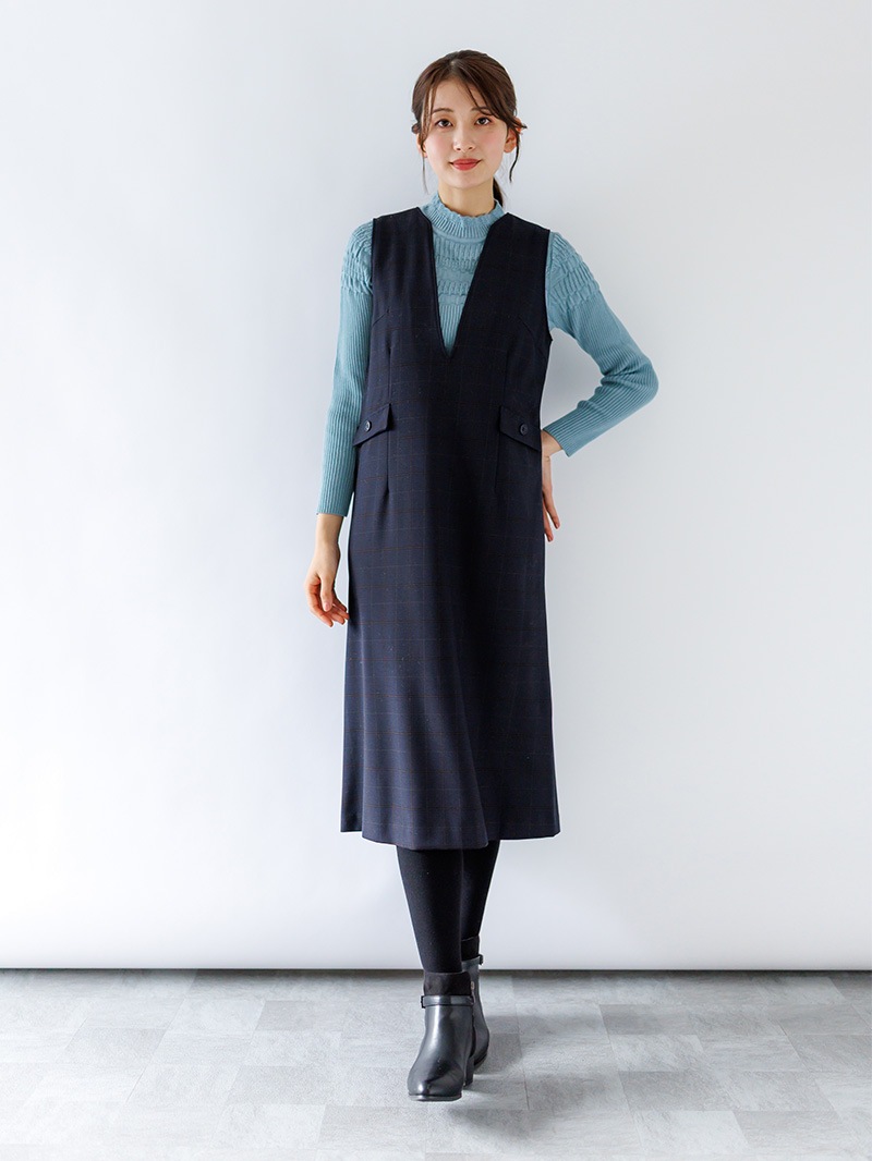 チェック深Ｖあきジャンスカ