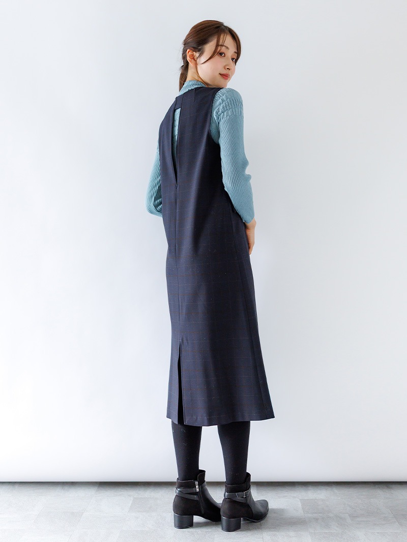 チェック深Ｖあきジャンスカ