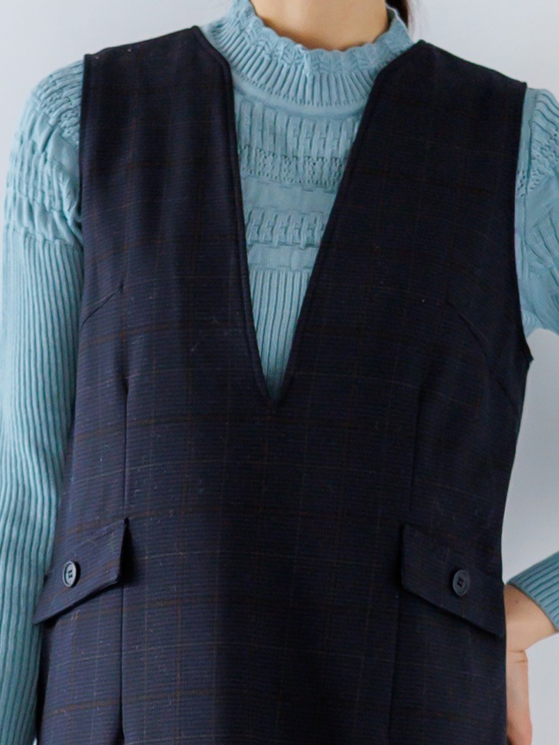 チェック深Ｖあきジャンスカ